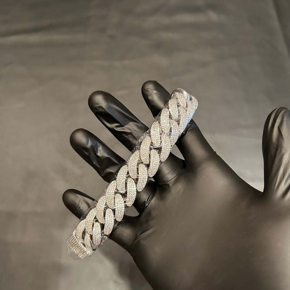 Moissanite Brand New Silver 20mm 4 Row Cuban Bracelet 9 Inch VVS1 Moissanite